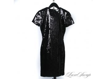 THE BUSINESS : VINTAGE GREAT QUALITY ANN TAYLOR BLACK FULL SEQUIN EMBROIDERED SACK DRESS WITH CORDED TRIM 4