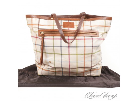 THE ONE EVERYONE WANTS! AUTHENTIC COACH G0768-11481 X-LARGE CANVAS  TATTERSALL PLAID TOTE BAG #6035