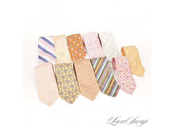 #1 LOT OF 11 PREMIUM MENS SILK TIES IN FRESH SPRING COLORS INCLUDING ETRO, BURBERRY, SULKA, FENDI AND MORE