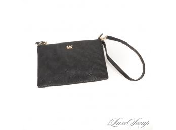 BRAND NEW WITHOUT TAGS AUTHENTIC MICHAEL KORS BLACK EMBROIDERED 'M' LEATHER WRISTLET CLUTCH BAG