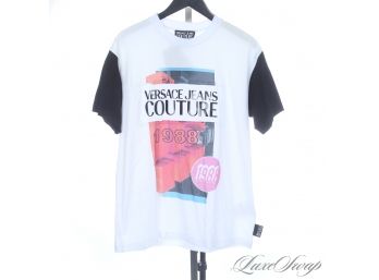 BRAND NEW WITH TAGS AUTHENTIC VERSACE JEANS COUTURE MENS TEE SHIRT WITH 1988 AND PATENT CUTOUT M