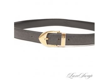 THE STAR OF THE SHOW : AUTHENTIC LOUIS VUITTON MADE IN FRANCE MENS BLACK GRAIN LEATHER BELT W/ GOLD BUCKLE 36