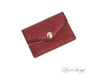 BRAND NEW WITHOUT TAGS AUTHENTIC MICHAEL KORS RED CRACKLED METALLIC LEATHER FOLDOVER CARD CASE WALLET