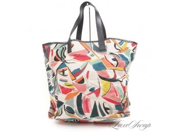 BRAND NEW WITH TAGS $298 LAFAYETTE 148 MADE IN ITALY GRAFFITI BRUSHSTROKE PRINT CANVAS X-LARGE TOTE BAG
