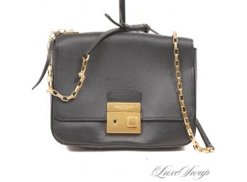BRAND NEW WITHOUT TAGS MICHAEL KORS COLLECTION BLACK LEATHER GOLD HARDWARE SMALL FLAP BAG