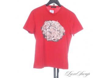BIG FLEX : AUTHENTIC VERSACE TOP LINE COUTURE RED TEE SHIRT WITH MEDUSA AND DONATELLA PHOTO PRINT S