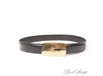 AUTHENTIC TOM FORD ERA GUCCI MADE IN ITALY BLACK LEATHER WOMENS BELT WITH GOLD RETRO G BUCKLE WOMENS BELT 30