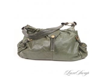 ALWAYS THE COLOR OF MONEY : AUTHENTIC HOGAN MADE IN ITALY VERT GREEN SOFT LEATHER LARGE SHOULDER BAG