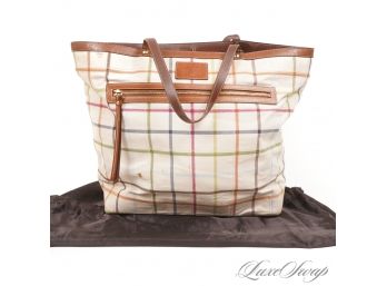 THE ONE EVERYONE WANTS! AUTHENTIC COACH G0768-11481 X-LARGE CANVAS TATTERSALL PLAID TOTE BAG