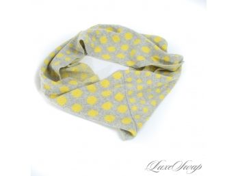 SOFT AND SUMPTUOUS : NORDSTROM 100 PERCENT PURE CASHMERE GREY AND GOLD POLKA DOT INFINITY SCARF