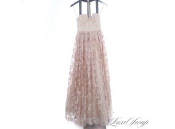 THE STAR OF THE SHOW! BRAND NEW WITH TAGS $1698 ALICE & OLIVIA NUDE LACE FULL BALL GOWN WITH LEATHER STRAPS 0