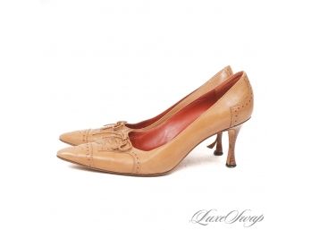 SUMMER NIGHTS : MANOLO BLAHNIK MADE IN ITALY COPPER NAPPA LEATHER T-STRAP STRAPPY SANDALS 38