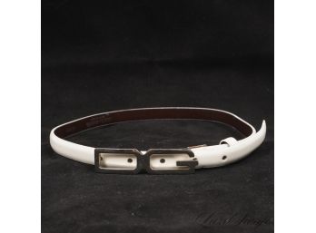 MONOGRAM MANIA! AUTHENTIC DOLCE & GABBANA MADE IN ITALY WHITE LEATHER SILVER DG LOGO BUCKLE BELT 70
