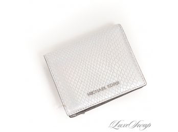 BRAND NEW WITHOUT TAGS AUTHENTIC MICHAEL KORS SILVER IRRIDESCENT PYTHON PRINT FOLDOVER WALLET