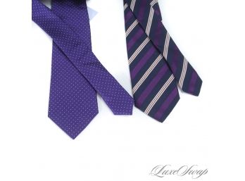LOT OF 2 LIKE NEW AND ULTRA MODERN CHARLES TYRWHITT AND ETON OF SWEDEN NAVY AND PURPLE MENS SILK TIES