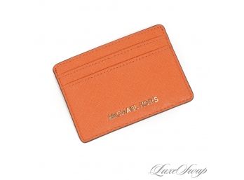 BRAND NEW WITHOUT TAGS AUTHENTIC MICHAEL KORS ORANGE SAFFIANO LEATHER SOLID CARD CASE WALLET