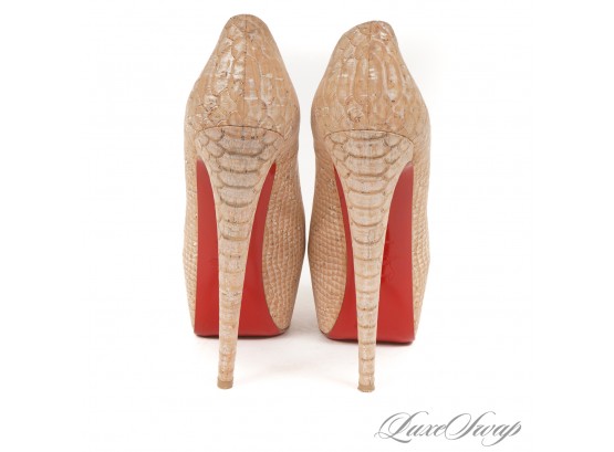INSANITY! CHRISTIAN LOUBOUTIN PARIS MADE IN ITALY 'DAFFODILE' NUDE SNAKESKIN PRINT PLATFORM SHOES 40