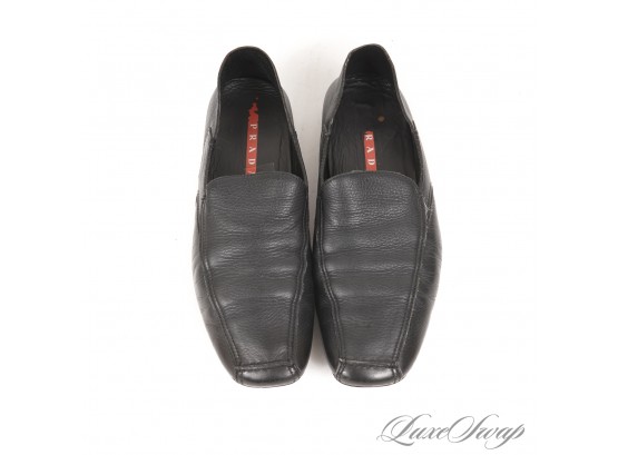 AUTHENTIC PRADA MADE IN ITALY LINEA ROSSA BLACK GRAINED LEATHER WOMENS LOAFERS 38