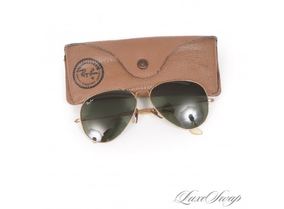 #3 VERY RARE VINTAGE RAY BAN MADE BY BAUSCH & LOMB IN USA 58MM GOLD AVIATOR SUNGLASSES W/ REAL GLASS LENSES