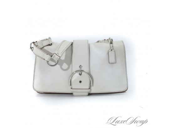 THE CLASSICS : COACH OFF WHITE IVORY FLAP TOP SILVER HARDWARE 13' SHOULDER BAG