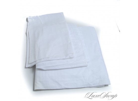 #6 LOT OF 3 BRAND NEW UNUSED MASCIONI MADE IN ITALY WHITE SELF STRIPED (2) KING PILLOWCASE (1) KING TOP SHEET