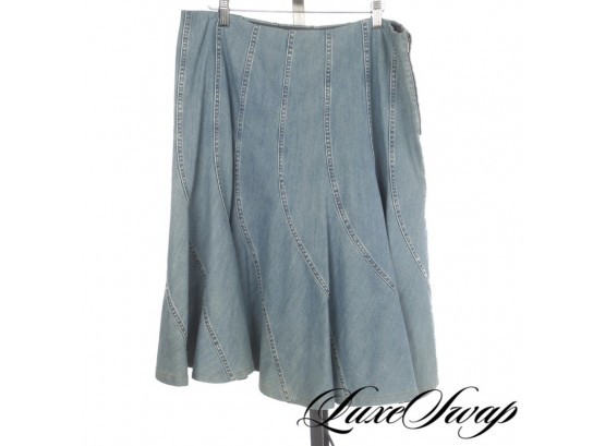 Michael Kors Collection Made In Italy Pale Denim Washed Flounce Spring Skirt 10