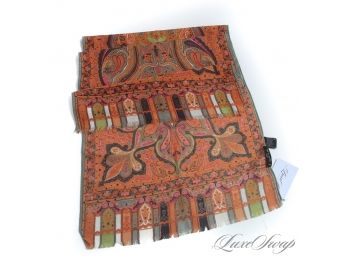 #3 GORGEOUS AND HIGHLY ORNATE ETRO MILANO MADE IN ITALY WOOL SILK ORANGE VOILE PAISLEY LONG WRAP SHAWL SCARF