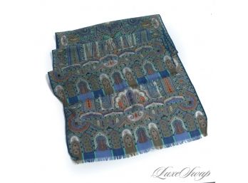 #2 GORGEOUS AND HIGHLY ORNATE ETRO MILANO MADE IN ITALY WOOL SILK BLUE VOILE PAISLEY LONG WRAP SHAWL SCARF