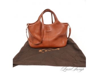 THE PERFECT DAILY DRIVER : AUTHENTIC TODS MADE IN ITALY CINNAMON BROWN TUMBLED SOFT LEATHER TOTE BAG