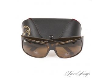 #10 RAY BAN MADE IN ITALY HAVANA TORTOISE BROWN SHIELD WRAP RB 4108 SUNGLASSES  ORIGINAL CASE