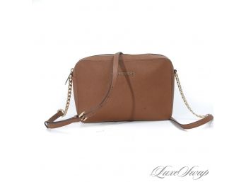 SIGNATURE COLOR FOR SURE : AUTHENTIC MICHAEL KORS VICUNA BROWN SAFFIANO LEATHER ZIP TOP CAMERA BAG