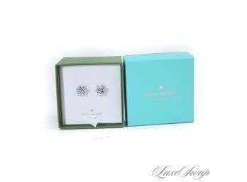 BRAND NEW IN BOX AUTHENTIC KATE SPADE SILVER TONE GIFT RIBBON SHAPED EARRINGS FOR PIERCED EARS