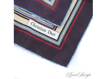 LIKE NEW AND AUTHENTIC CHRISTIAN DIOR MENS HAND ROLLED SILK POCKET SQUARE WITH CONCENTRIC STRIPES