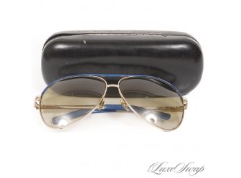 #11 AUTHENTIC GUCCI MADE IN ITALY ROYAL BLUE AND GOLD AVIATOR SUNGLASSES   CASE