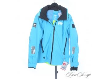 BRAND NEW WITH TAGS $250 HELLY HANSEN CARIBBEAN BLUE WATERPROOF MESH LINED 'HP-LIFT'  HOODED WOMENS JACKET L