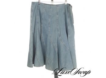 Michael Kors Collection Made In Italy Pale Denim Washed Flounce Spring Skirt 10
