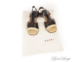 FEELING THIS RETRO VIBE A LOT : MARNI MADE IN ITALY TRIPLE TONE PATENT LEATHER FLAT SANDALS 37