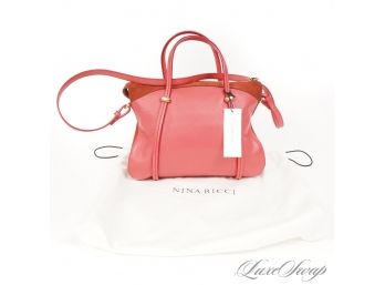STUNNING FOR SUMMER : BRAND NEW WITH TAGS NINA RICCI MADE IN ITALY CORAL PINK DRUMMED LEATHER SAC BAG