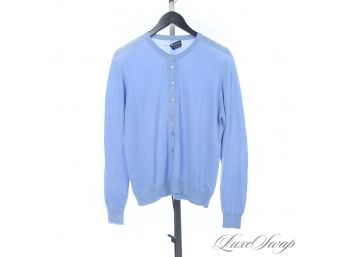 THE VINTAGE STUFF  THE GOOD STUFF! VINTAGE BURBERRY MADE IN ENGLAND SKY BLUE SUMMER WEIGHT LUXE CARDIGAN L