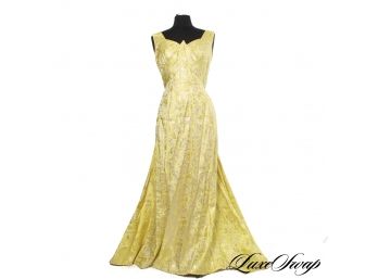 GORGEOUS VINTAGE CHARTREUSE SATIN GOLD FLECKED BAROQUE GOWN