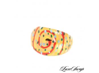 LUCITE TRANSPARANT SWIRL AND SPOTTED FUN RING