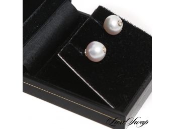 ONE PAIR OF FINE PEARL AND DIAMOND EARRINGS