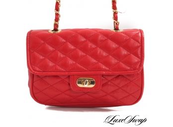 ALLAN EDWARD CHERRY RED LEATHER QUILTED TURNLOCK HANDBAG