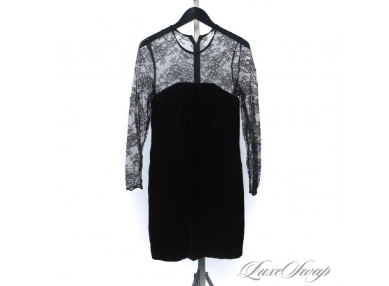 JUST BEAUTIFUL : HUGO BUSCATI COLLECTION MADE IN USA BLACK CRUSHED VELVET AND LACE LONGSLEEVE DRESS 12
