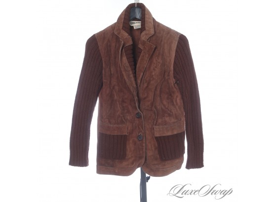 THE RESERVE VINTAGE COLLECTION : 1970S / 1980S CAROL COHEN MAHOGANY BROWN SUEDE AND KNIT BOHO JACKET 9