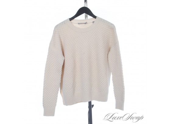 THIS IS A GOOD ONE : LIKE NEW VINCE 50 PERCENT YAK (!!) IVORY SPLIT SIDE BUBBLE KNIT OVERSIZED SWEATER XS