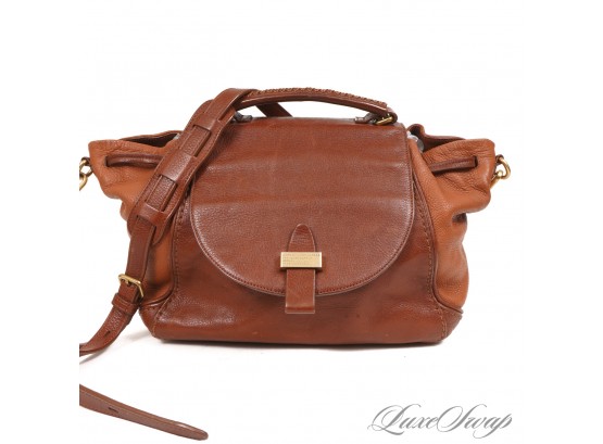 RARE ONE OFF MARC JACOBS SAMPLE ONLY DOUBLE BOURBON BROWN TUMBLED LEATHER FLAP CONVERTIBLE BAG