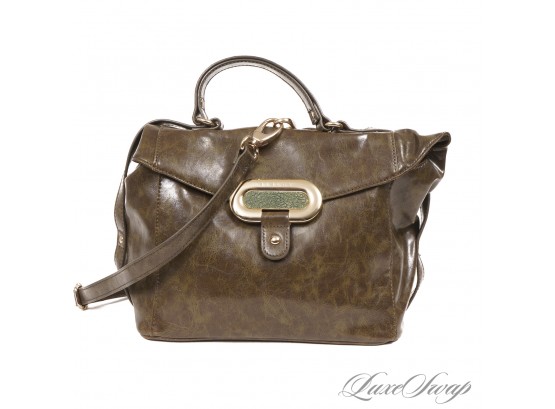 LETS BE HONEST, IT A SHARP LOOKING BAG : SISLEY DEEP FOREST GREEN CRACKED LEATHER EFFECT FLAP CONVERTIBLE BAG