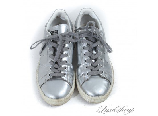 THE SILVER SURFER : ADIDAS WOMENS BB0108 SILVER METALLIC STAN SMITH SNEAKERS WITH BOOST TECHNOLOGY 6.5