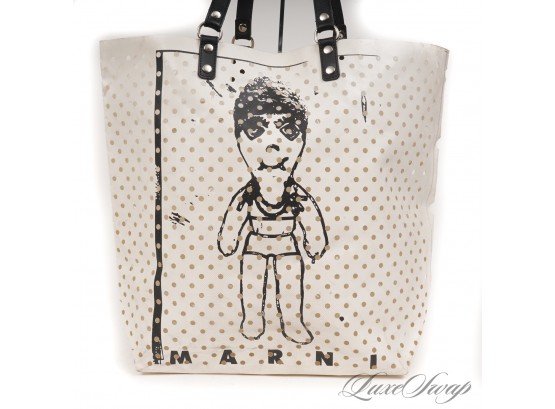 BEACHIN IT : MARNI MADE IN ITALY SS11 WHITE PERFORATED SKETCH PRINT XLARGE BEACH TOTE BAG